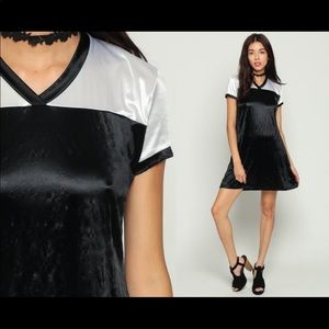 90s Mini Dress Grunge SHINY Color Block Print 1990s Vintage Small
